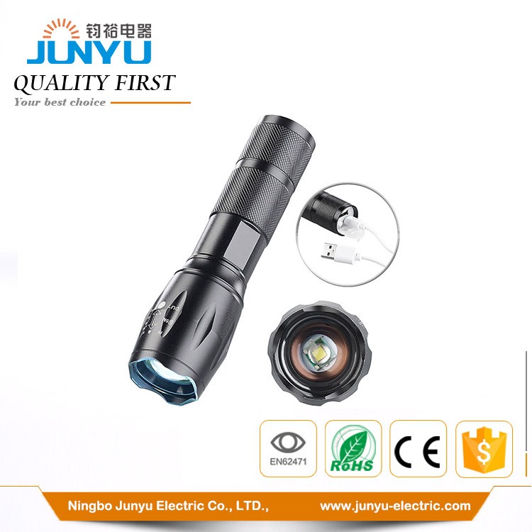 USB rechargerable flashlight  with zoom function, with phone charge function