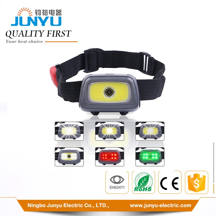 Multi-functional COB  plastic head lamp with red Green light