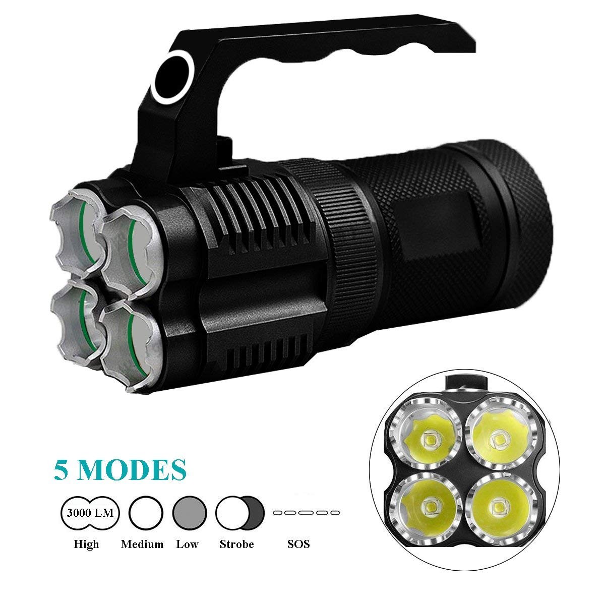 Rechargeable high power 4 CREE LED hand lamp spot light